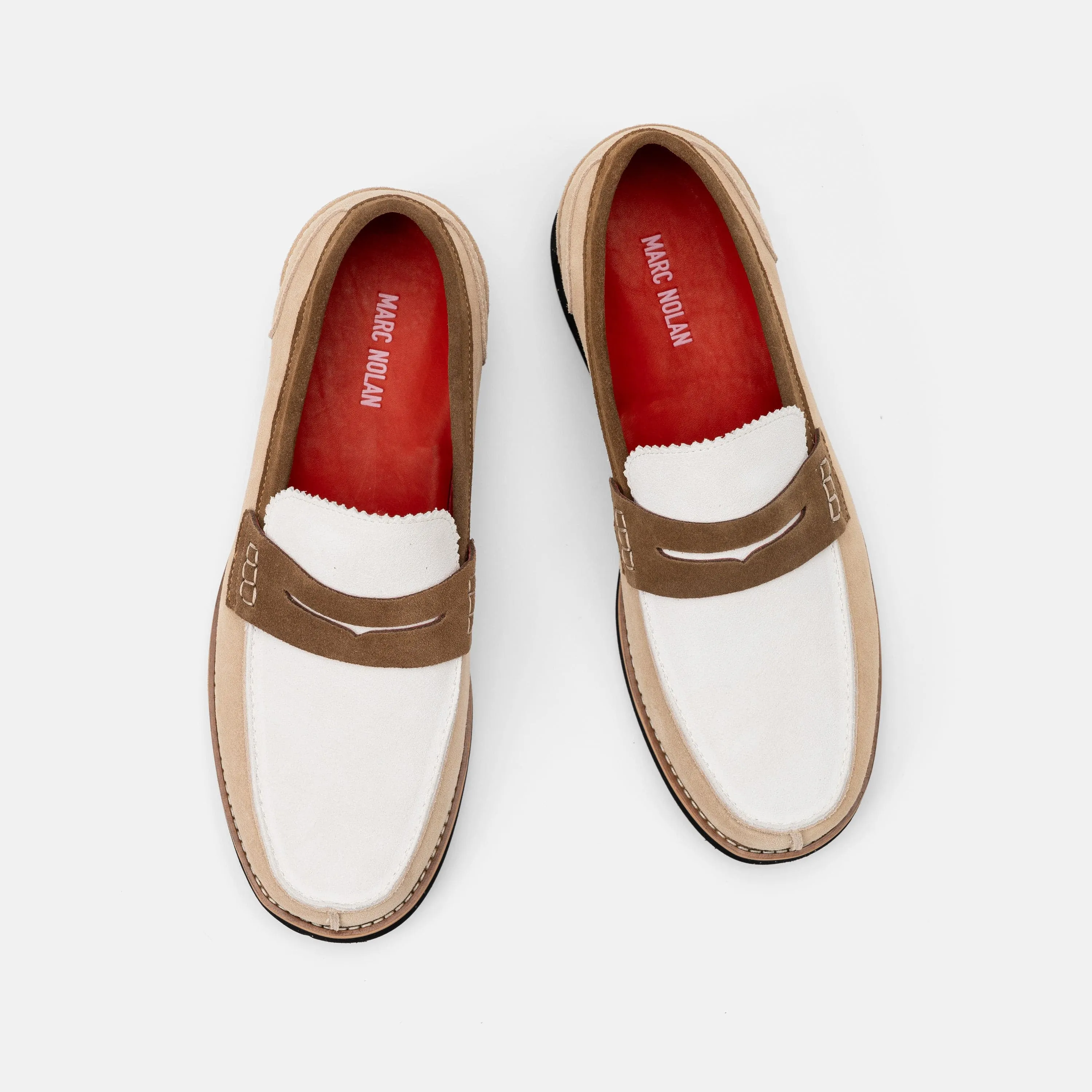 Abe Camel/White Suede Penny Loafers