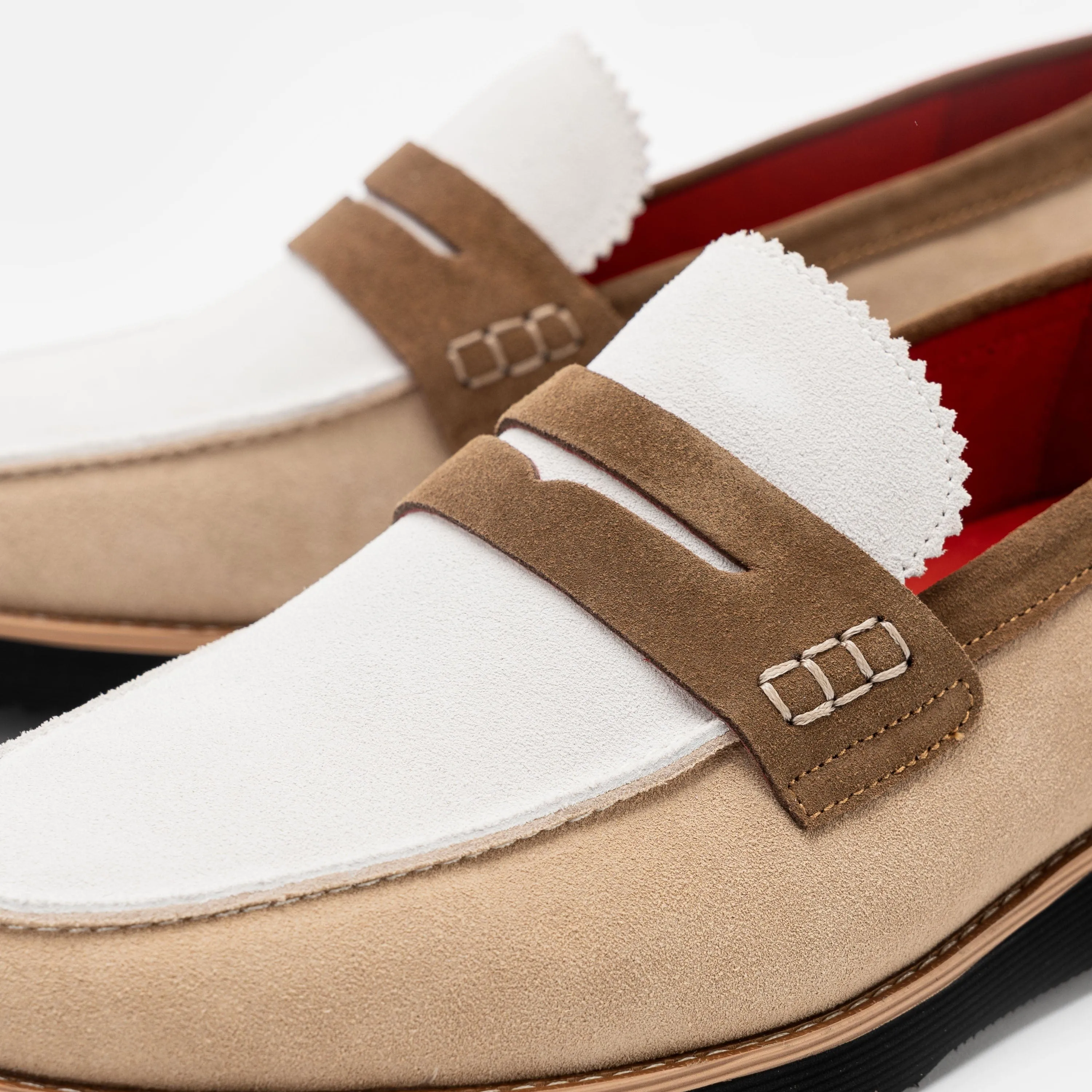 Abe Camel/White Suede Penny Loafers