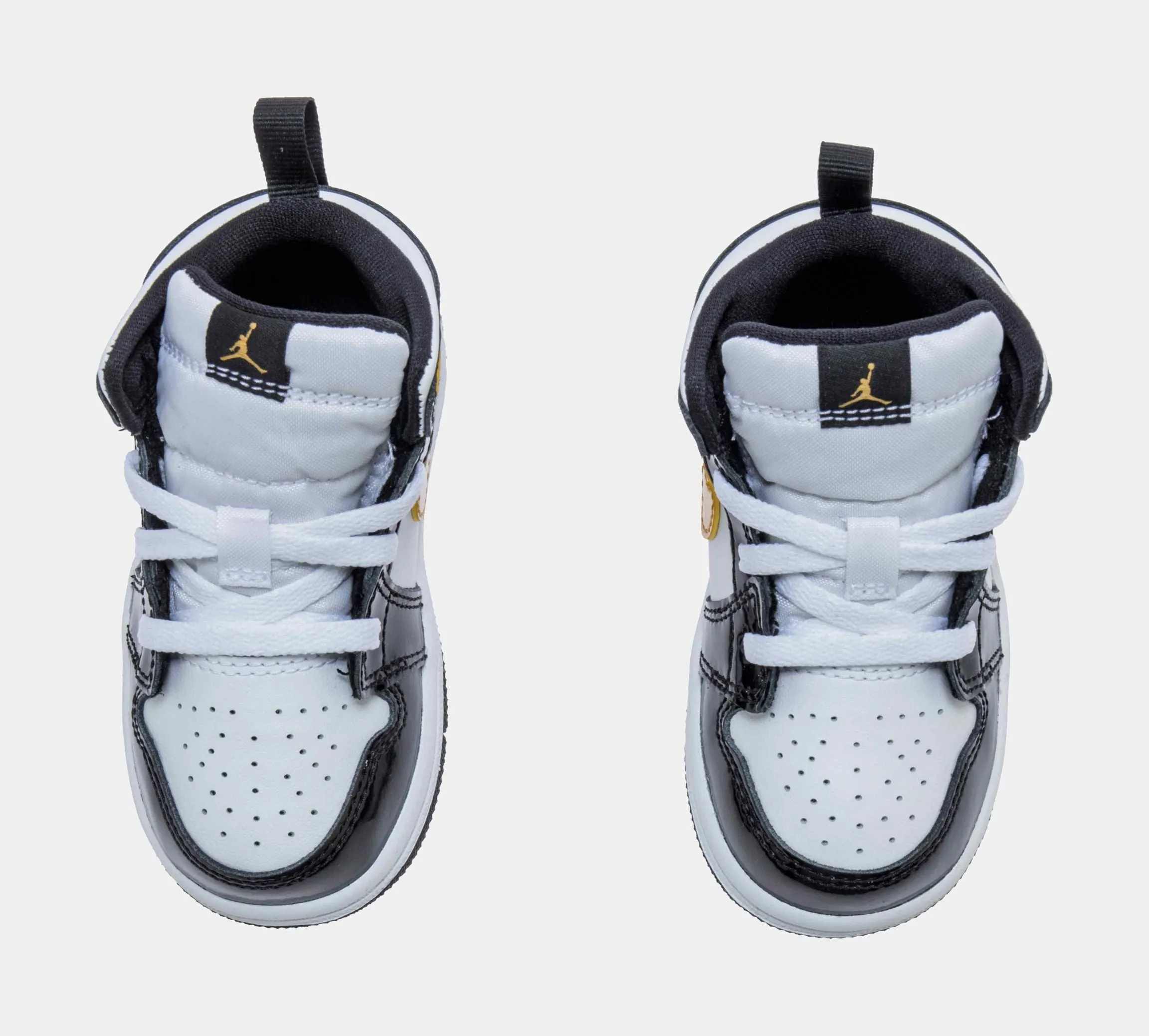 Air Jordan 1 Retro Mid SE Patent Black Gold Infant Toddler Lifestyle Shoes (Black/Gold)