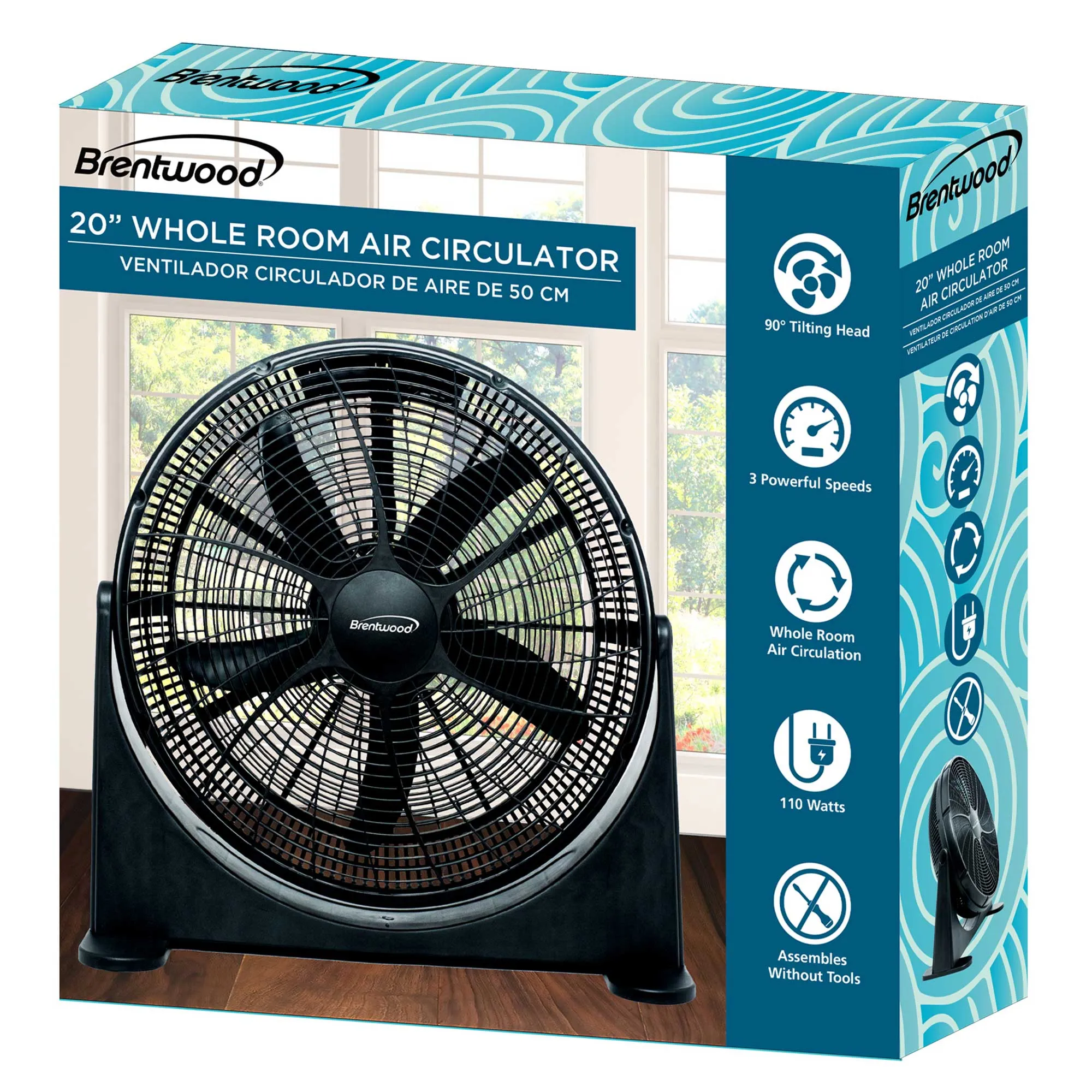 Brentwood Kool Zone F-20BKR 3-Speed 20” High Velocity Air Circulator Fan, Black