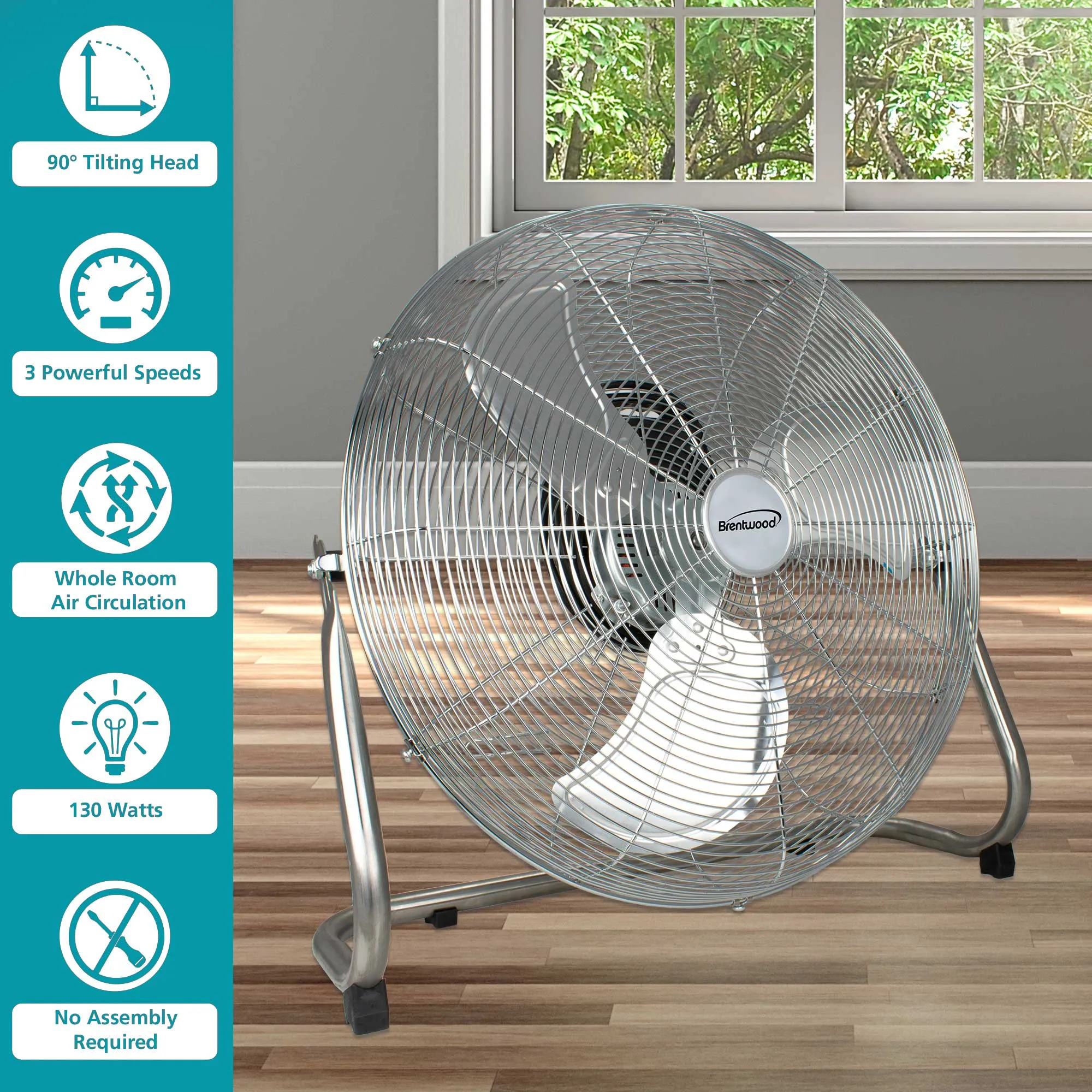 Brentwood Kool Zone F-20CRC 3-Speed 20” High Velocity Floor Fan, Metal Construction