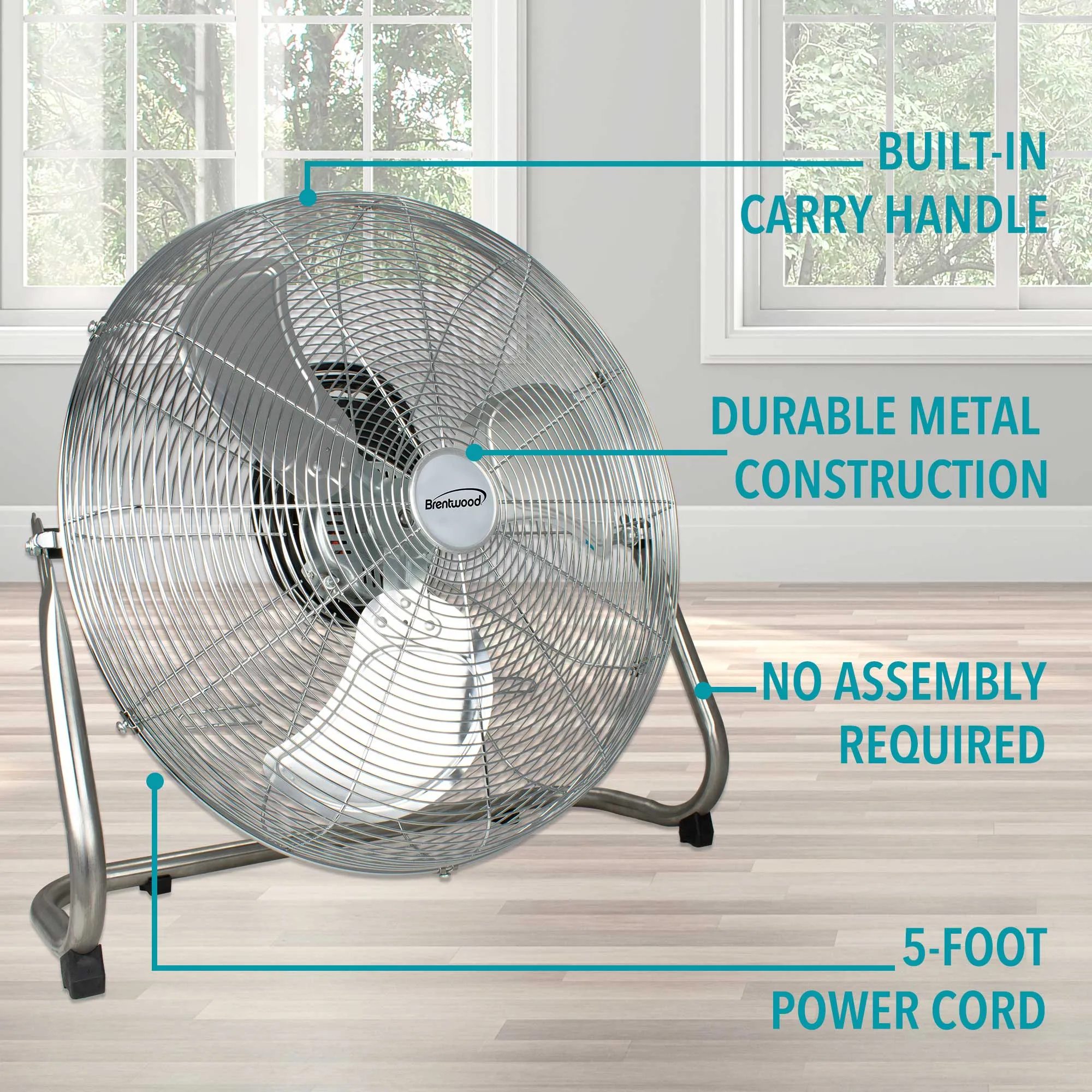 Brentwood Kool Zone F-20CRC 3-Speed 20” High Velocity Floor Fan, Metal Construction