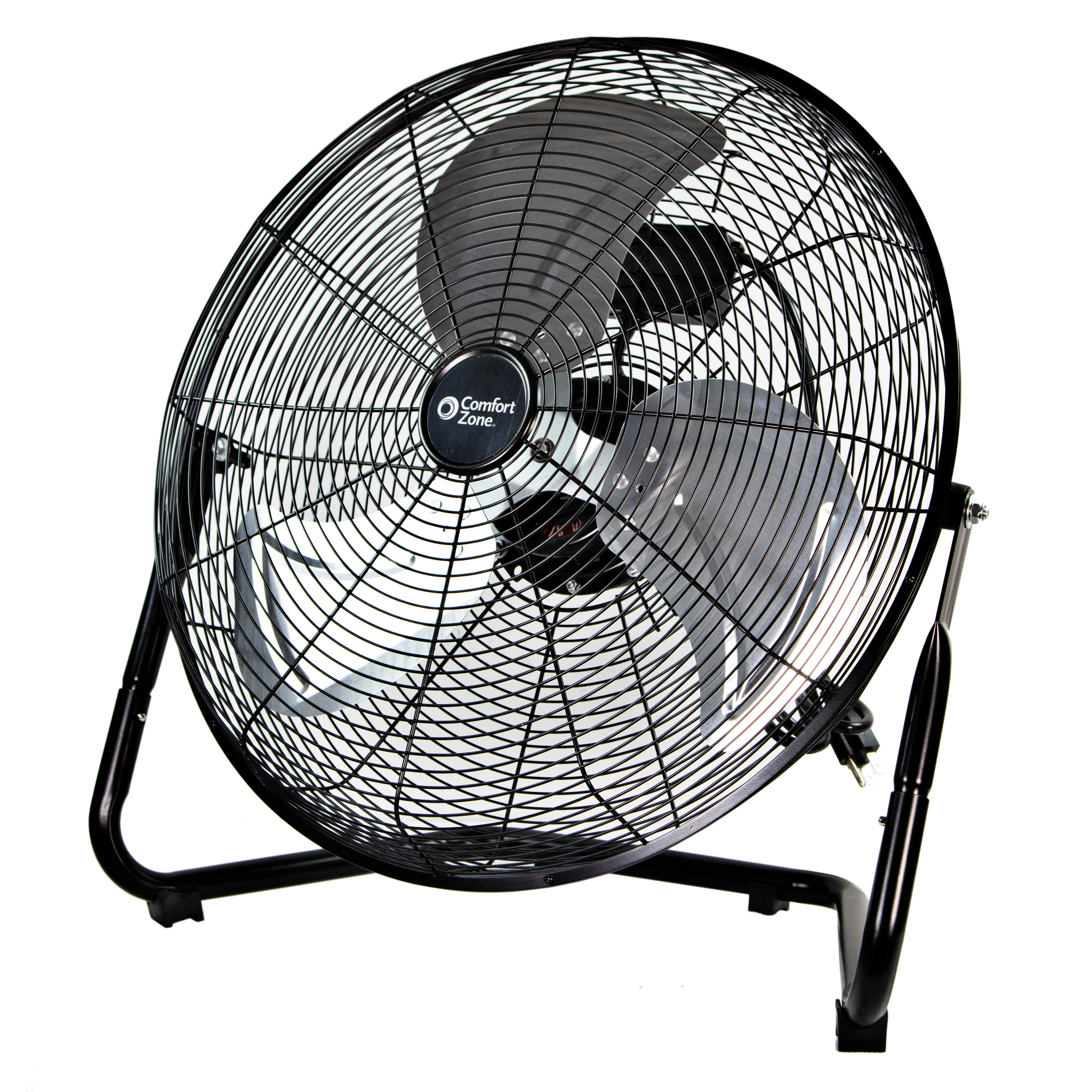 Comfort Zone 20" 3-Speed Floor Fan with 360-Degree Adjustable Tilt in Black