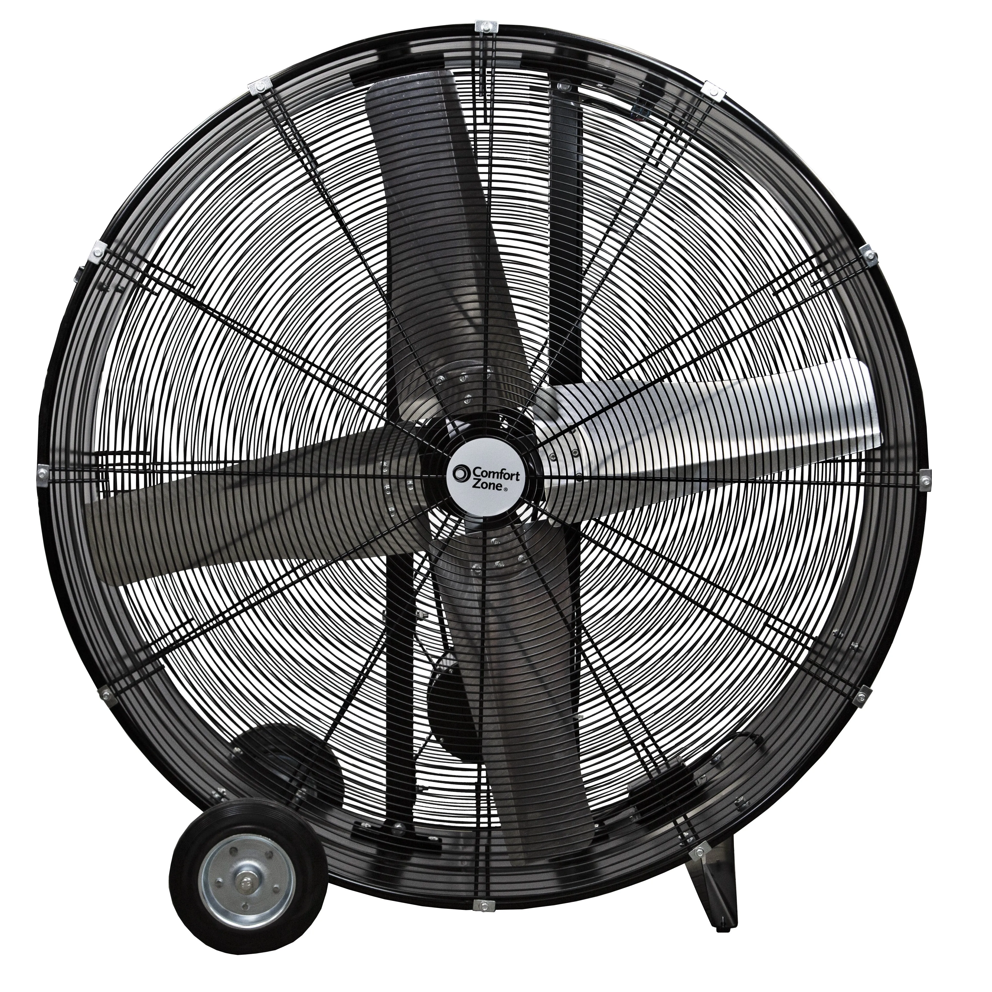 Comfort Zone 42" 2-Speed High-Velocity Industrial Heavy Duty 2-Wheel Belt-Drive Drum Fan in Black