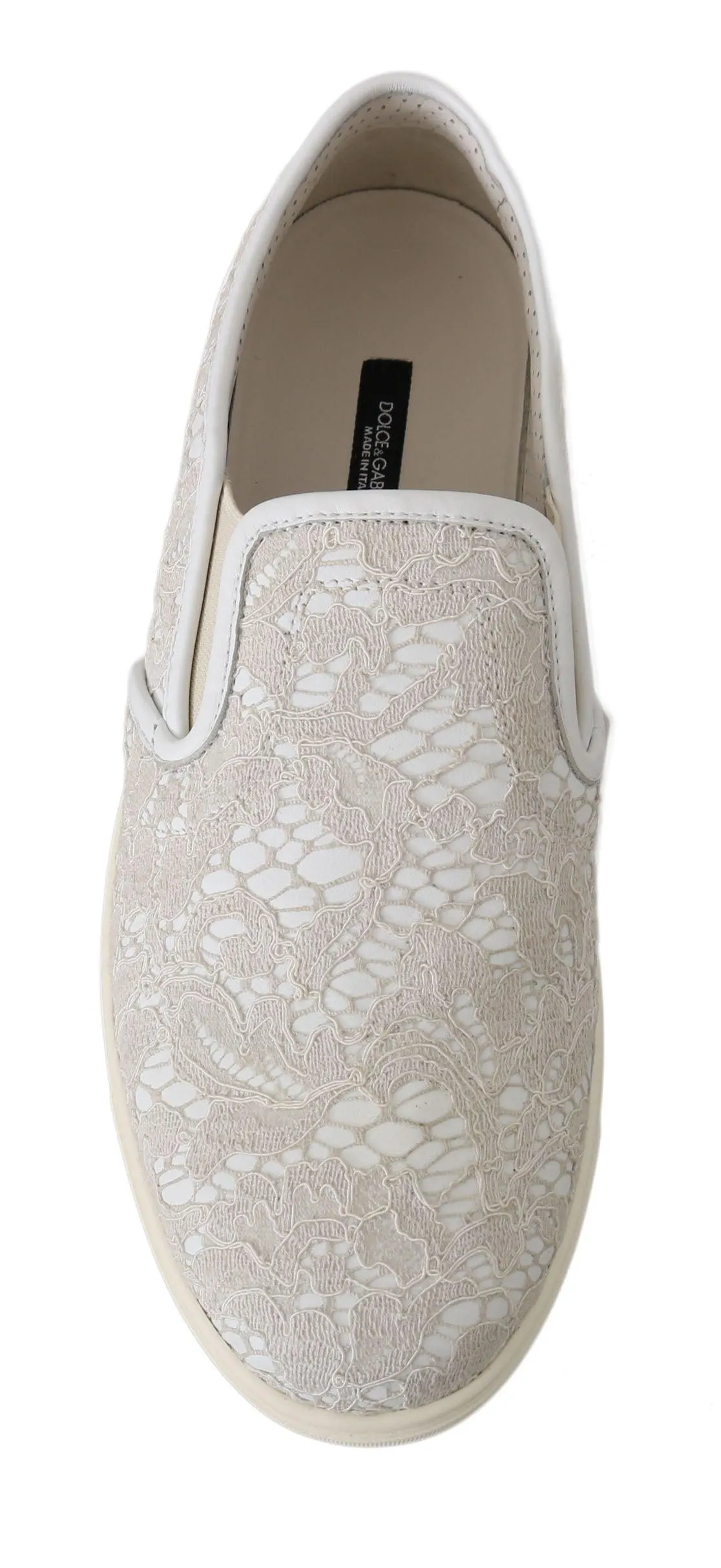 Dolce & Gabbana White Leather Lace Slip On Loafers Shoes