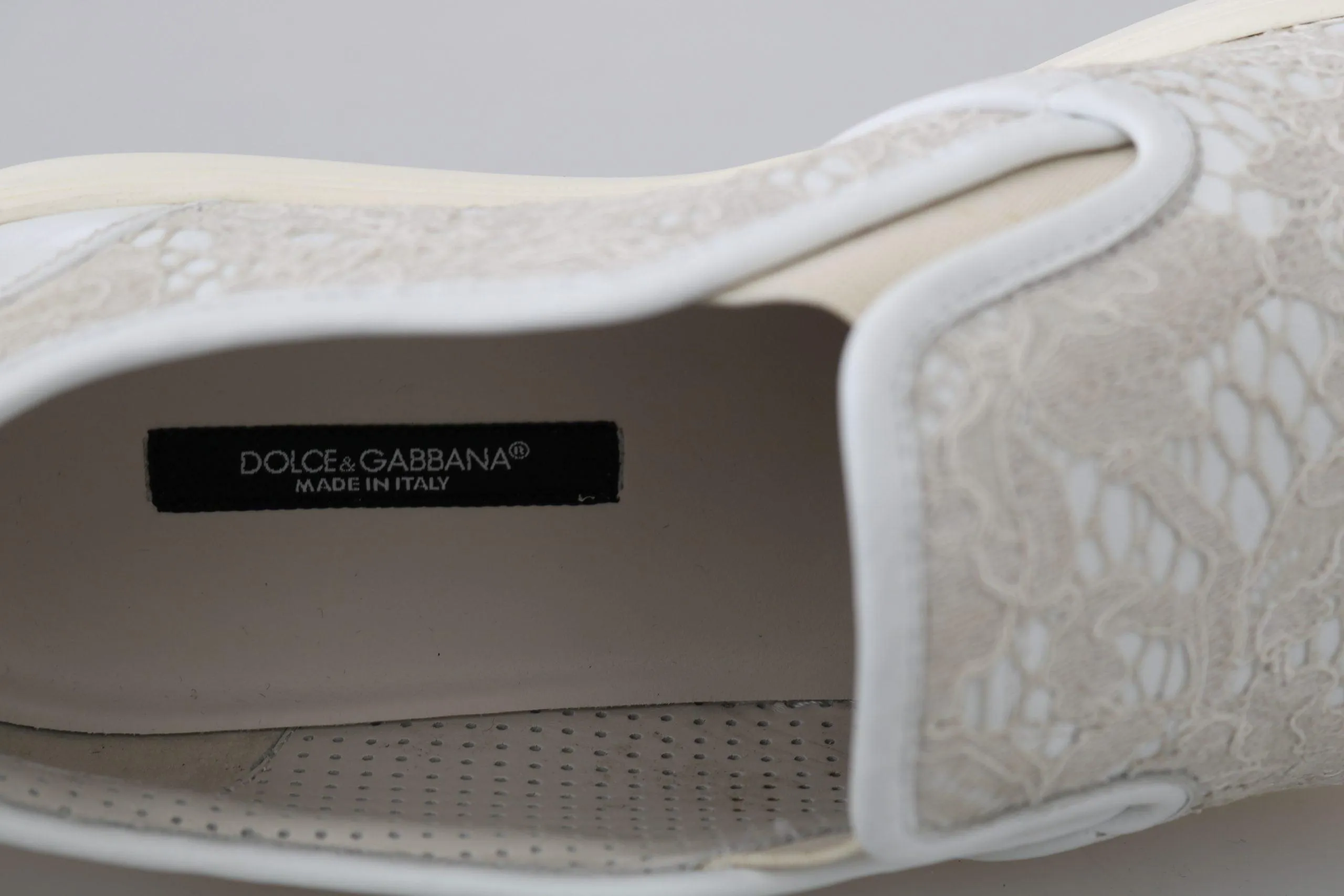 Dolce & Gabbana White Leather Lace Slip On Loafers Shoes