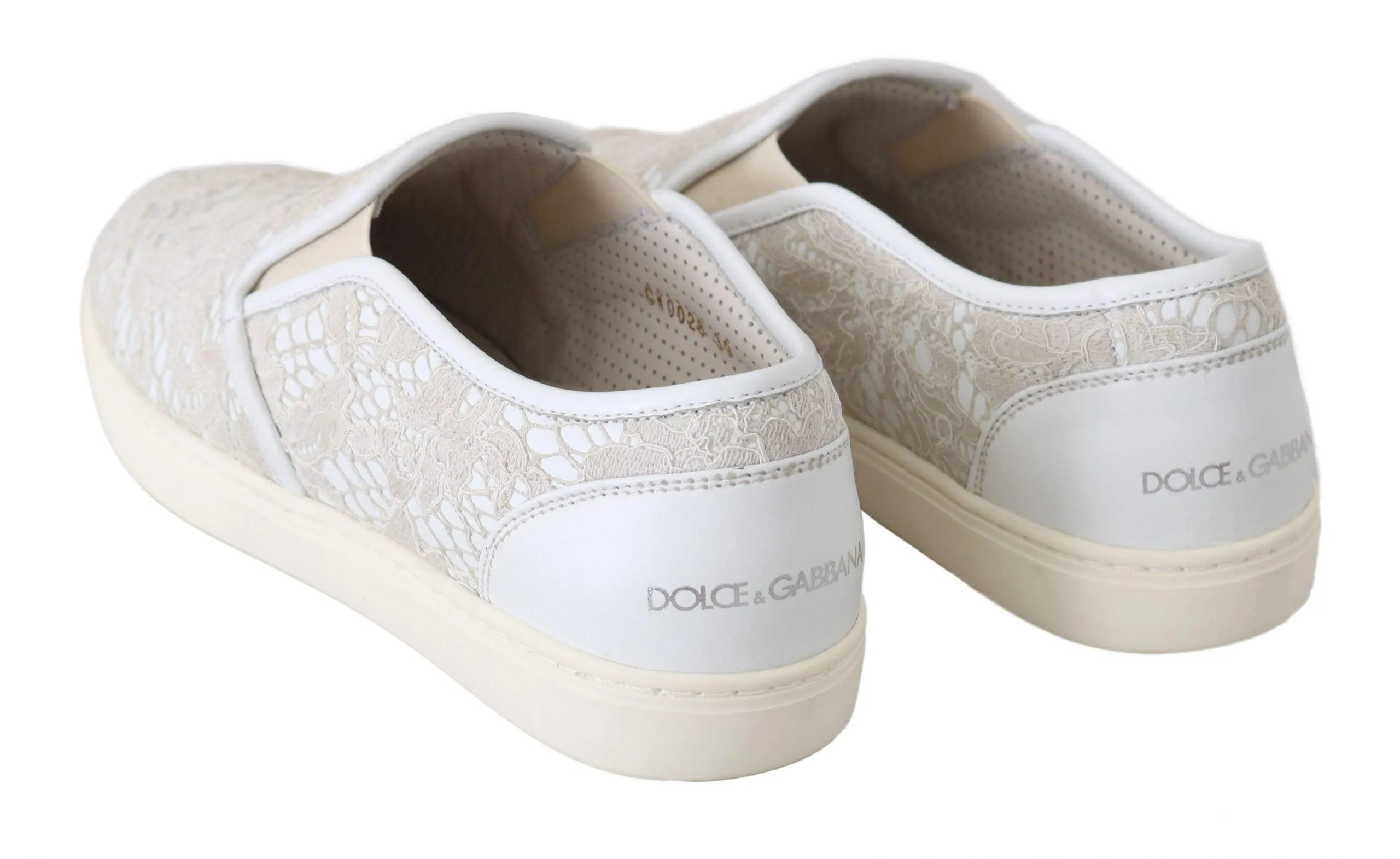 Dolce & Gabbana White Leather Lace Slip On Loafers Shoes