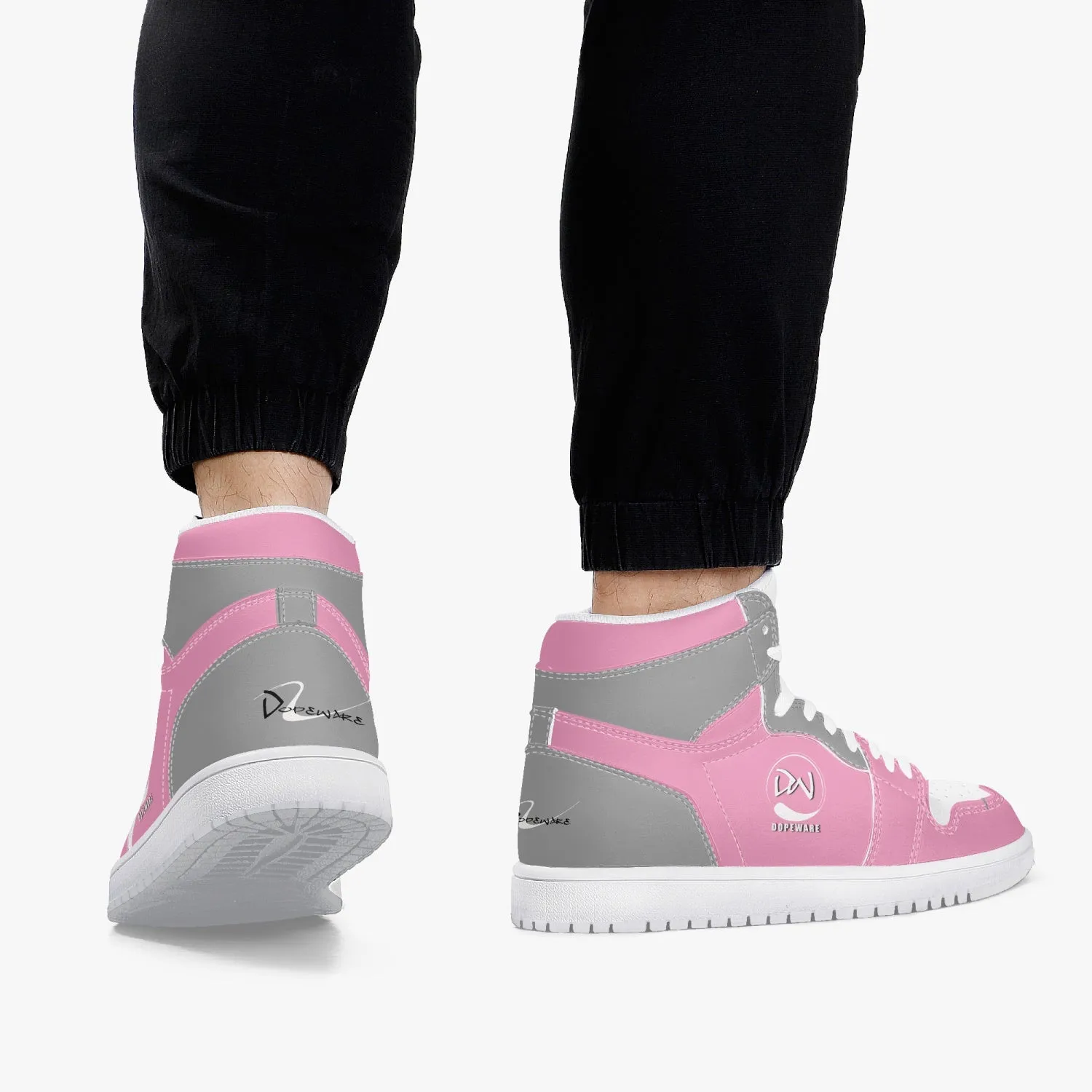 High-Top Leather Sneakers - Gray And Pink