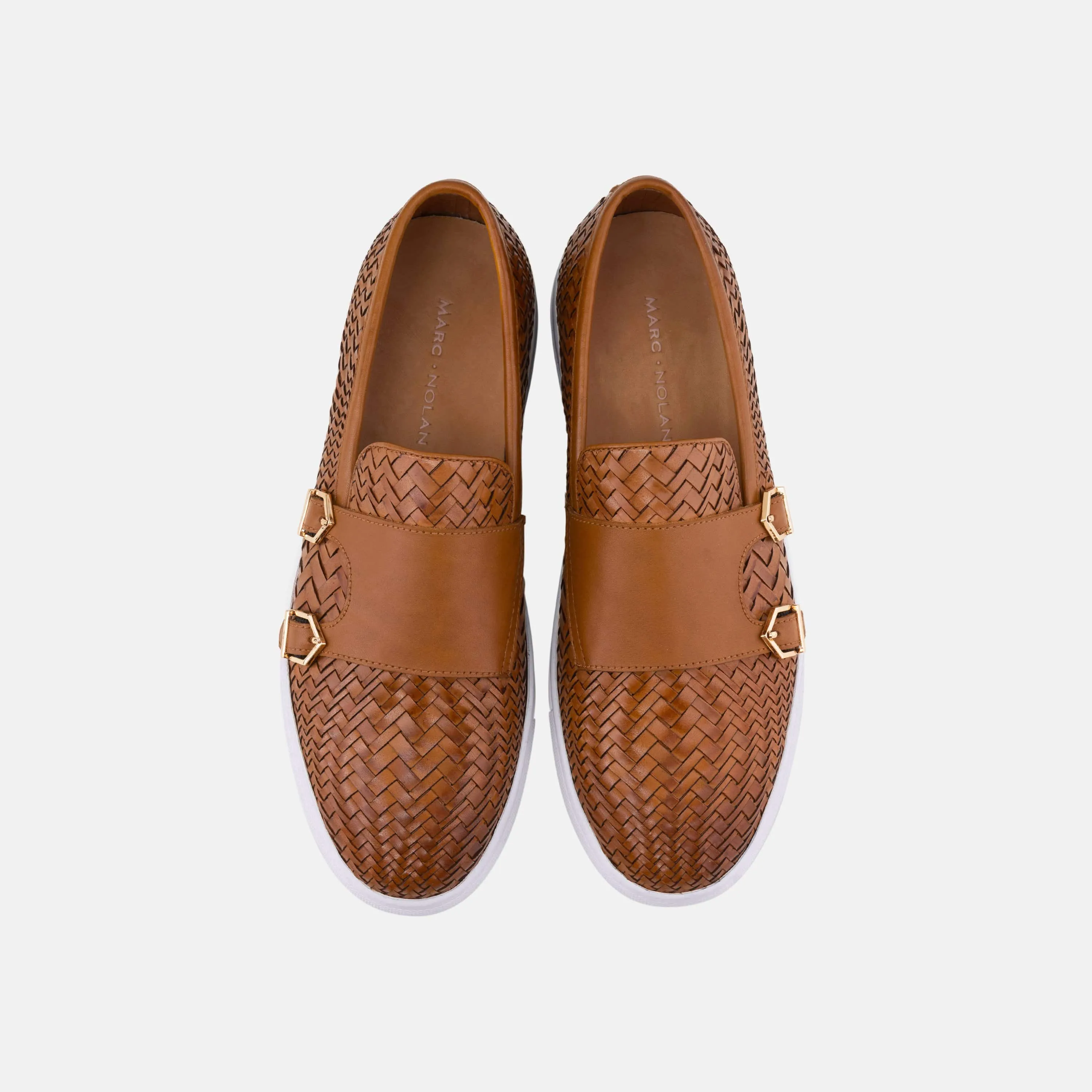 Kyler Cognac Woven Leather Monk Strap Sneakers