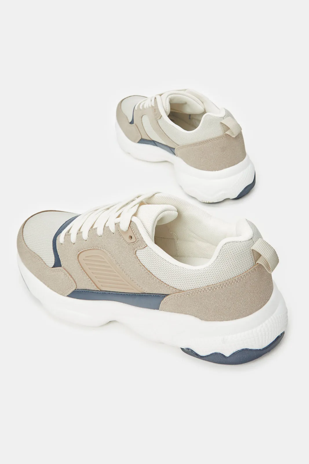 Men Beige Colour Block Chunky Trainers