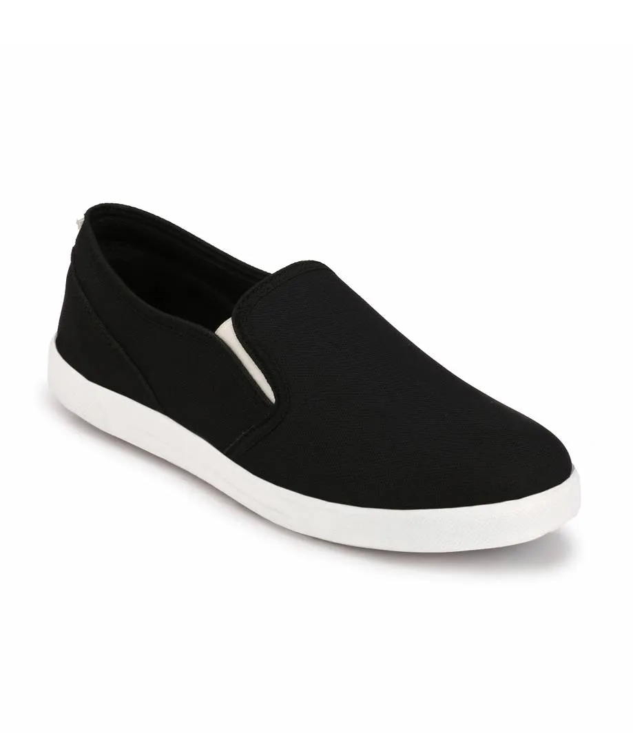 Men Black Slip-On Canvas Casual Shoes