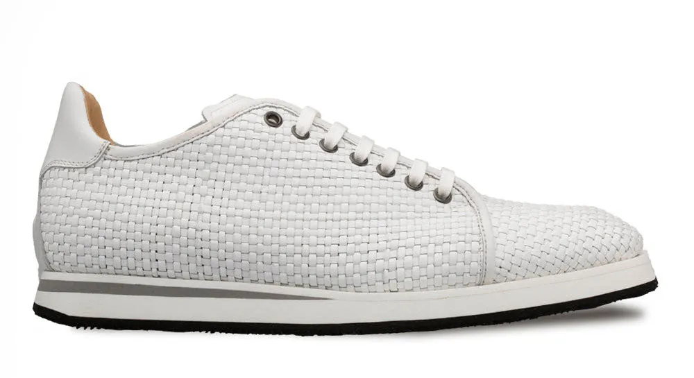 Mezlan Woven Calfskin Lace-Up Sneaker White