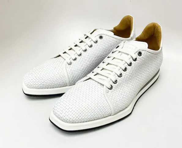 Mezlan Woven Calfskin Lace-Up Sneaker White