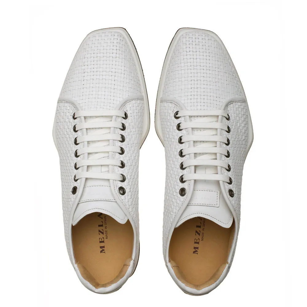 Mezlan Woven Calfskin Lace-Up Sneaker White