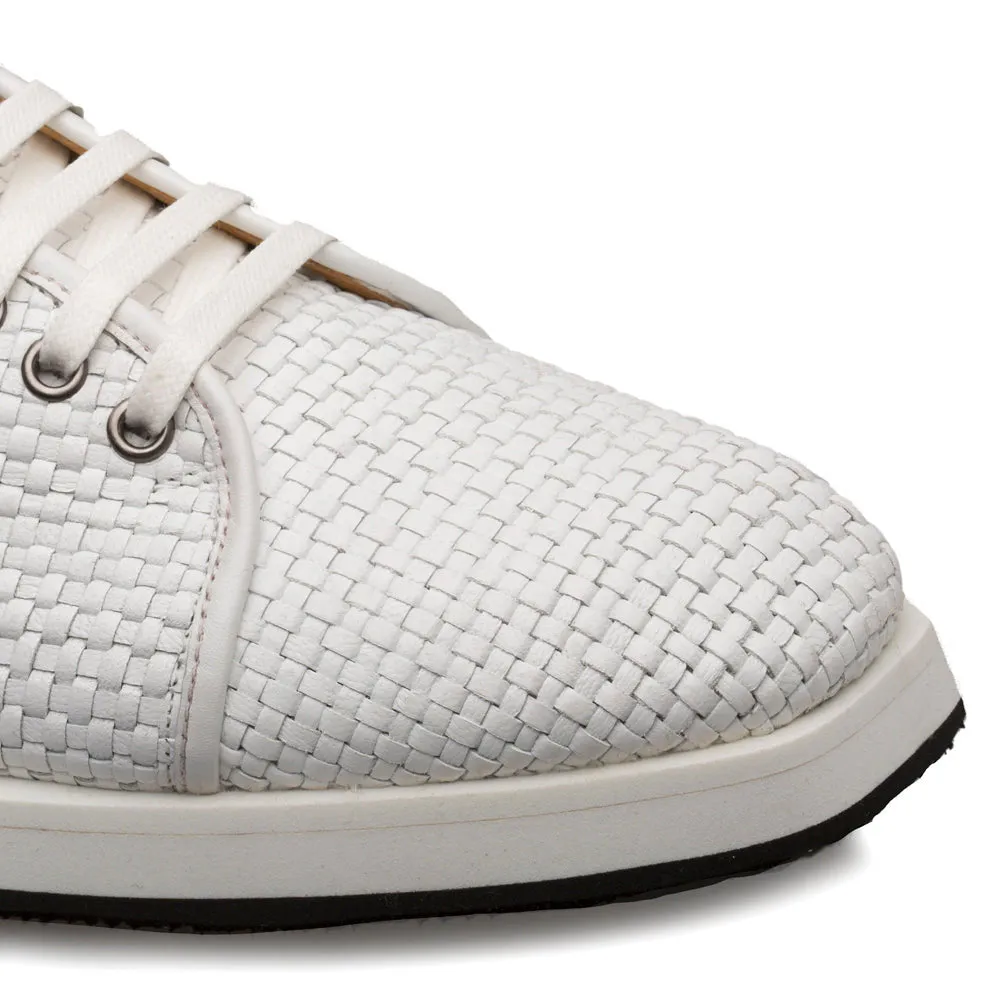 Mezlan Woven Calfskin Lace-Up Sneaker White