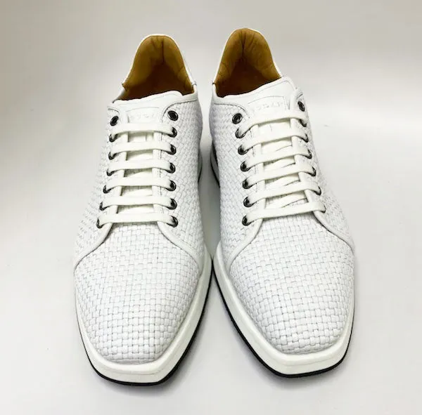 Mezlan Woven Calfskin Lace-Up Sneaker White