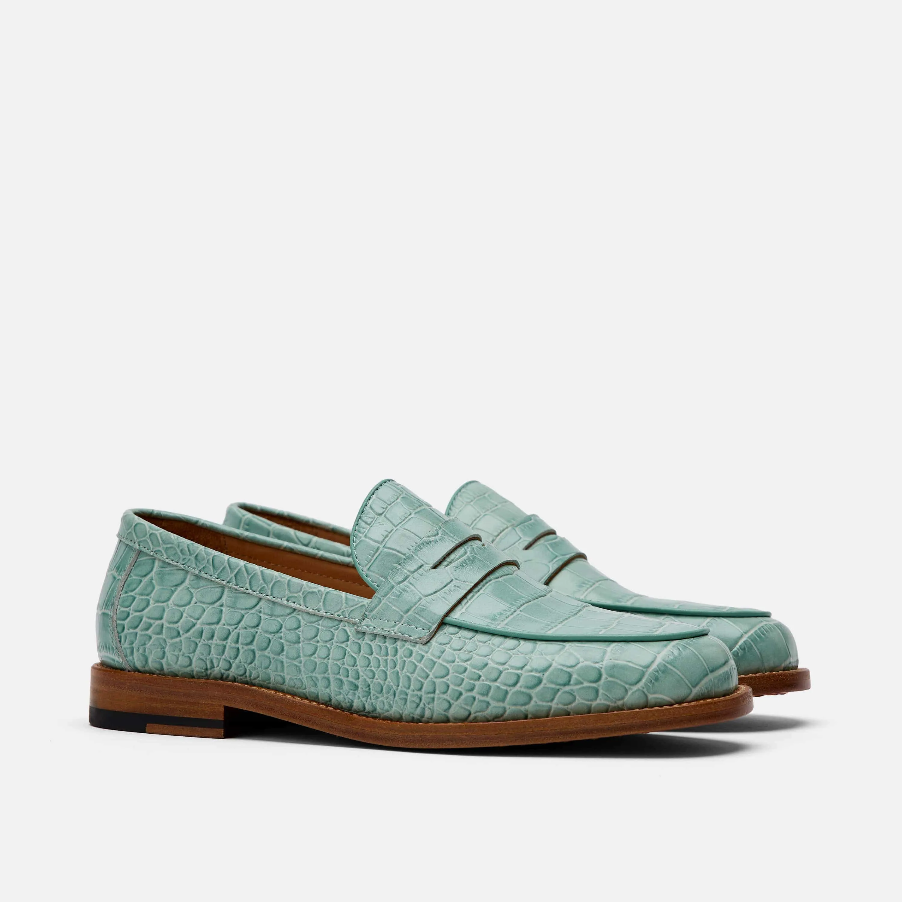 Ms. Calum Mint Blue Leather Penny Loafers