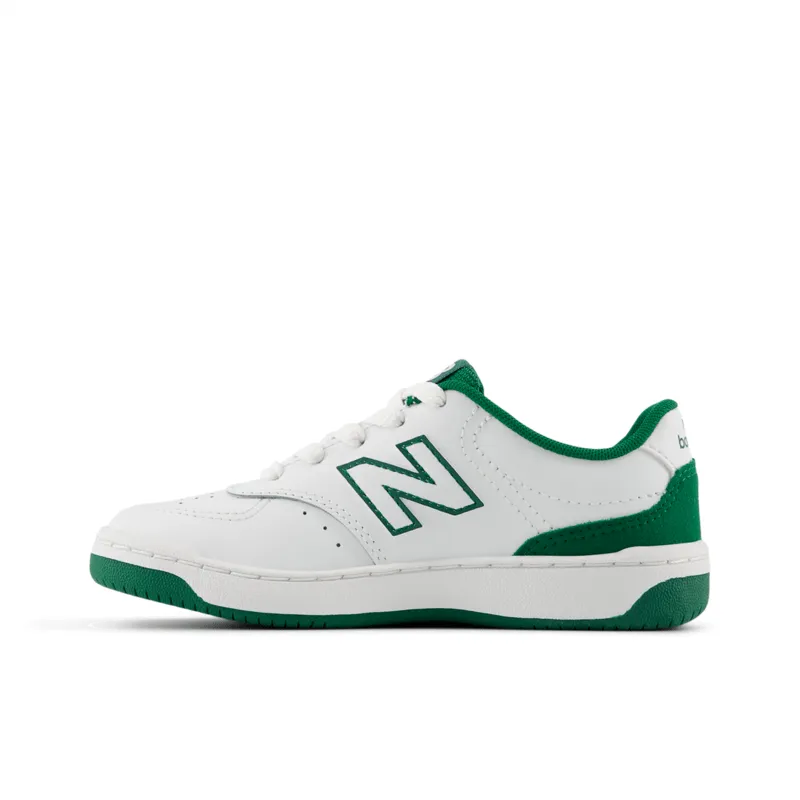 NEW BALANCE KID'S BB80 WHITE/GREEN SNEAKER SHOES