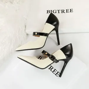 Retro Word Buckle High Heels: Stylish Vintage Footwear