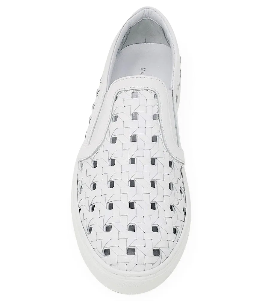 White Leather Woven Sneaker